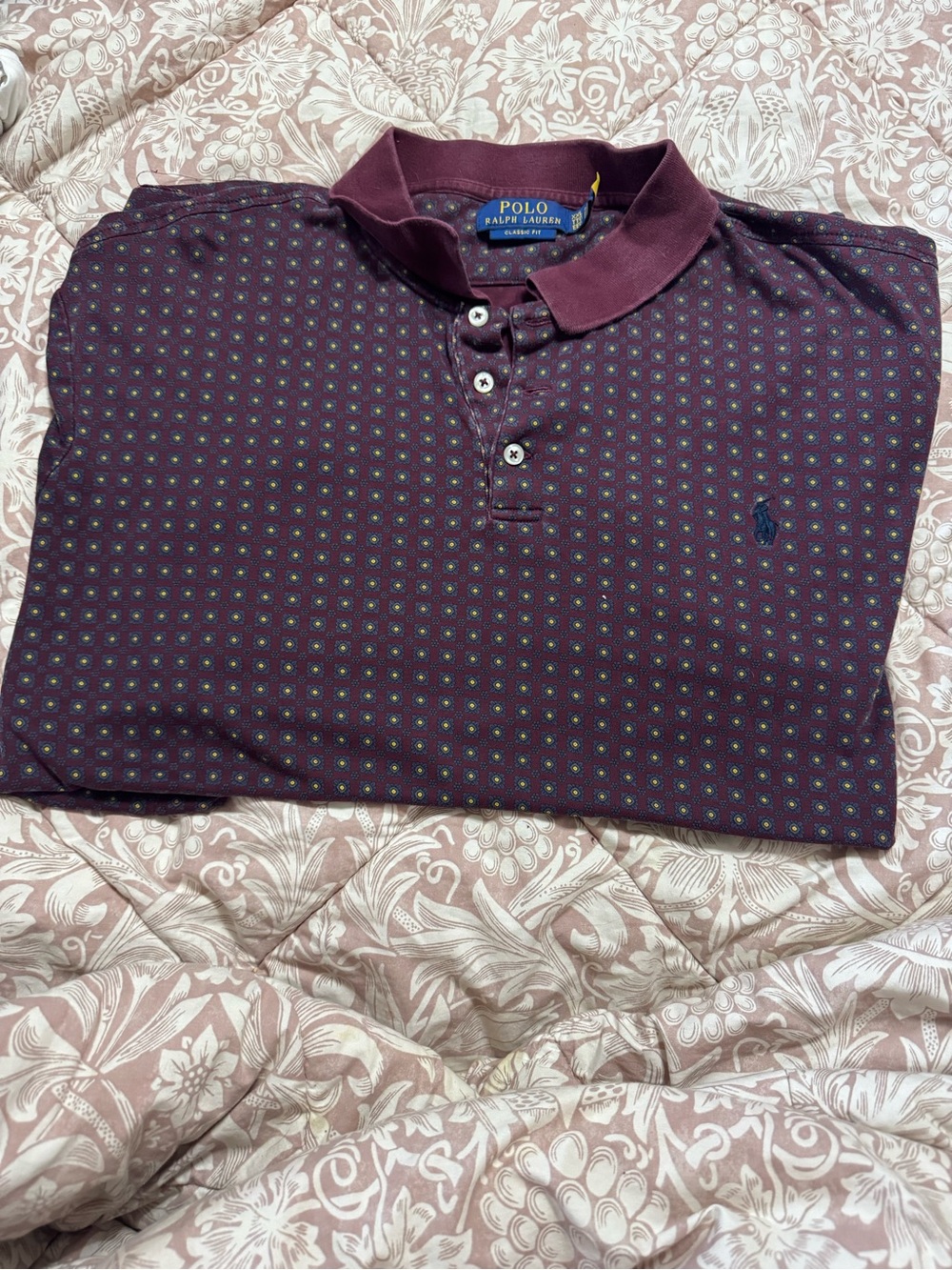 Ralph Lauren Men's Burgundy Polo with Micro Geometric Print